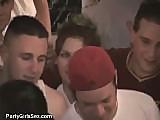 Horny lovely college blonde teen gives in cock suck while having sex party.