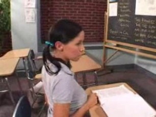 cute young pigtailed teen gets ass fucked on her teachers desk