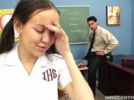 Cute Asian teen suck her profs cock as punishment
