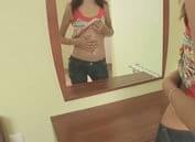 Insane brunette teen with ultra thin sexy body teasing and fingering snatch on the bed