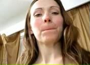 This hot and limber brunette spreads her legs extra wide so that the guy can stretch her pussy to the max.