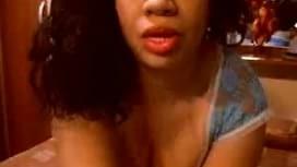 Amateur ebony masturbates on cam, tastes her pussy and shoves a dildo in her ass hole.