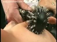Chubby slave gets her tits pussy and ass rolled over with spikes
