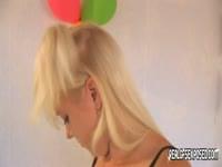 Blonde russian teen with pigtail and a sweet pink pussy