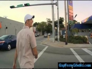 Black gay gets his dick out in public store for blowjob from white gay guy