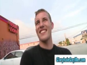Gloryhole amateur gay dude gives straight guy a blowjob