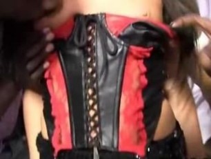 Beautiful teen Giselle Leon gets gangbanged and facialed by six black Men