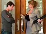 HOT big-tit redhead MILF slut saleswoman fucks clients hard-dick