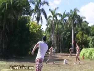These horny jocks are playing slosh ball in an erotic way.