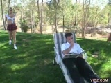 She is an outdoor girl who enjoys making love in the open. See this blonde chick in wild outdoor fucking action with this gorgeous hunk owning one huge dick. See her salivate on this cock to lubricate it before letting it enter her tight cunt.