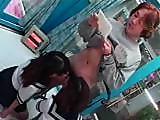 Hot asian schoolgirl strips and fucks the swim teacher