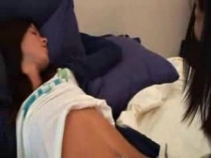 Asian chick playing with white girl and trying to make love
