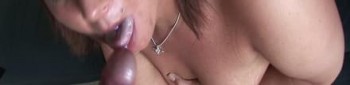 This horny brunette milf with big natural tits enjoys sucking huge cock.