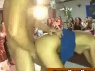 Video of a blonde amateur giving a deepthroat blowjob at a cfnm party
