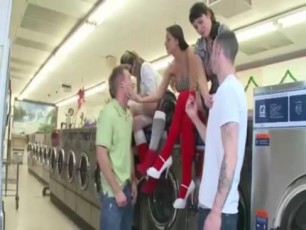 Classy cougars driving streetboys crazy at a launderette