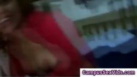 College babe gets hand cumshot at teen party turned orgy while some college teens watch