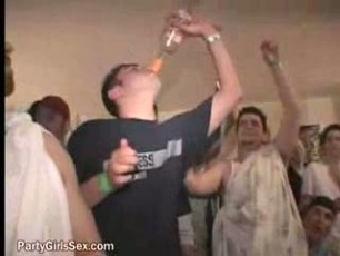 College teen girl gets pussy licked then gives in cock suck while having orgy sex party.