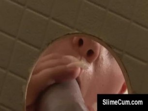 Smoking hot upper class blonde cum loving freak rubs her delicious round perfect tits and soakign wet smoooth pussy as she shoves a big hard thick plastic wall cock deep into her mouth sucking and lic