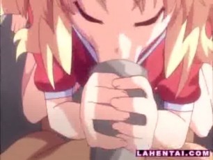 Curious little hentai teen gives hand and sucks guys hard cock