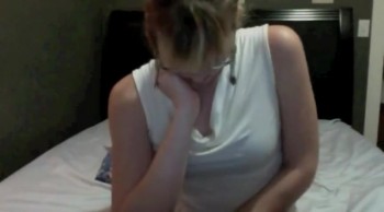 Cute Blonde T-Girl nerd with glasses solo