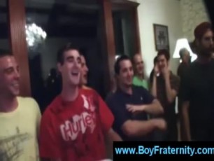 Young confised first year college pledges find themselves standing next to each other with their cocks in the air while a bunch of tottaly not gay frat boys watch them jerk off and slowly get hard jus