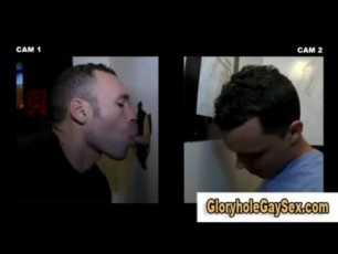 Gay gets facial from straight guy through glory hole after sucking his cock