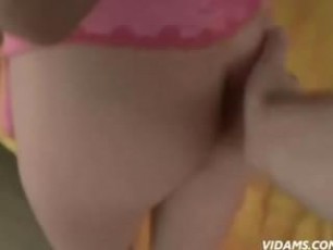 Cute curly haired amateur girlfriend sucks a cock