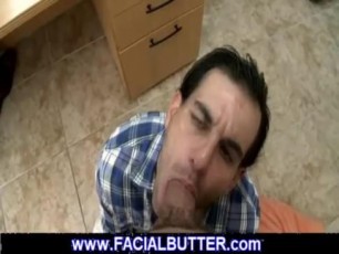 Kinky POV gay blowjob with slutty boy sucking dick on his knees