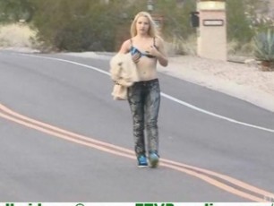 Nikkie innocent fragile blonde with long hair undressing flashing panties and flashing pussy outdoors