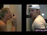 Straight gay gives head through glory hole